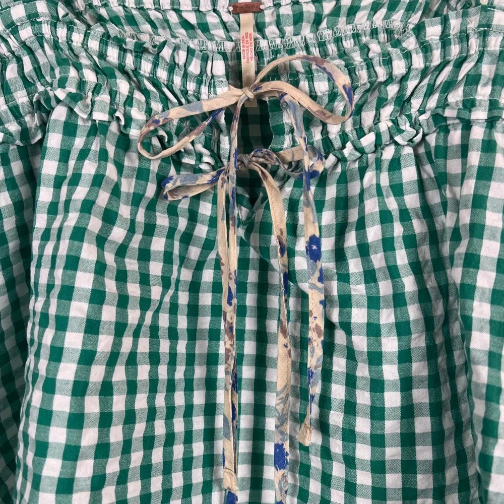Free People Green Gingham Ruffle Tie Front Boho Cami Tank Top Womens Size Medium